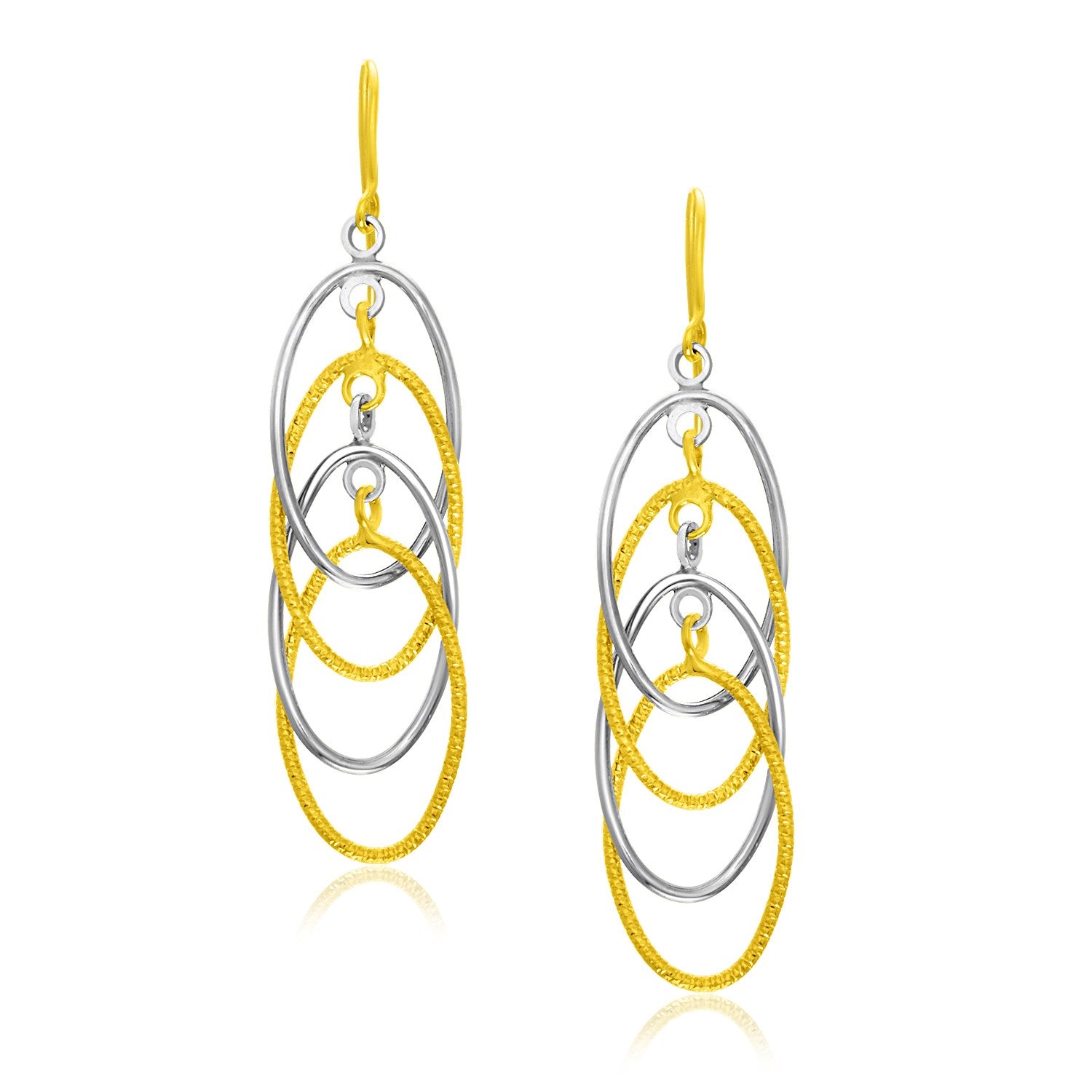 14k Two-Tone Gold Multiple Layer Interlaced Earrings in a sleek high-contrast midnight luxury editorial style